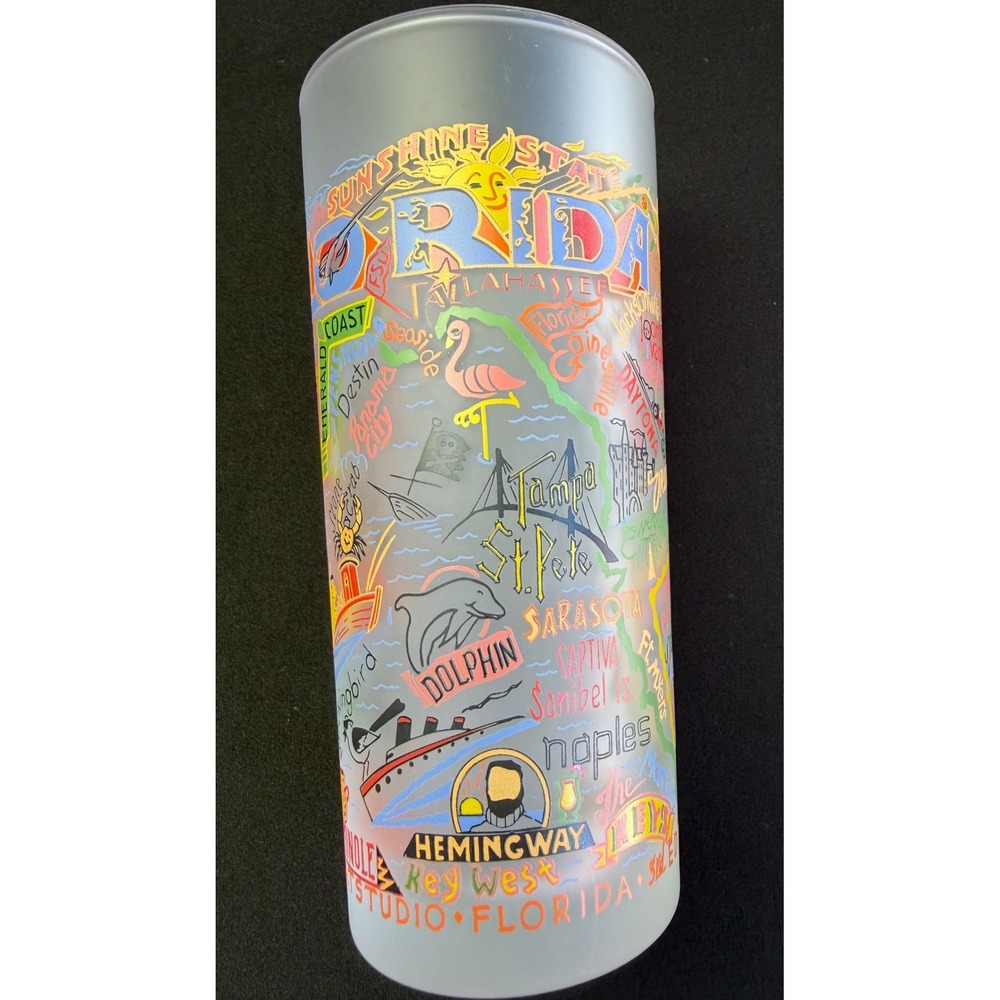 Catstudio Florida Glass 15oz Frosted Map 3rd Edition Souvenir Miami Key West New